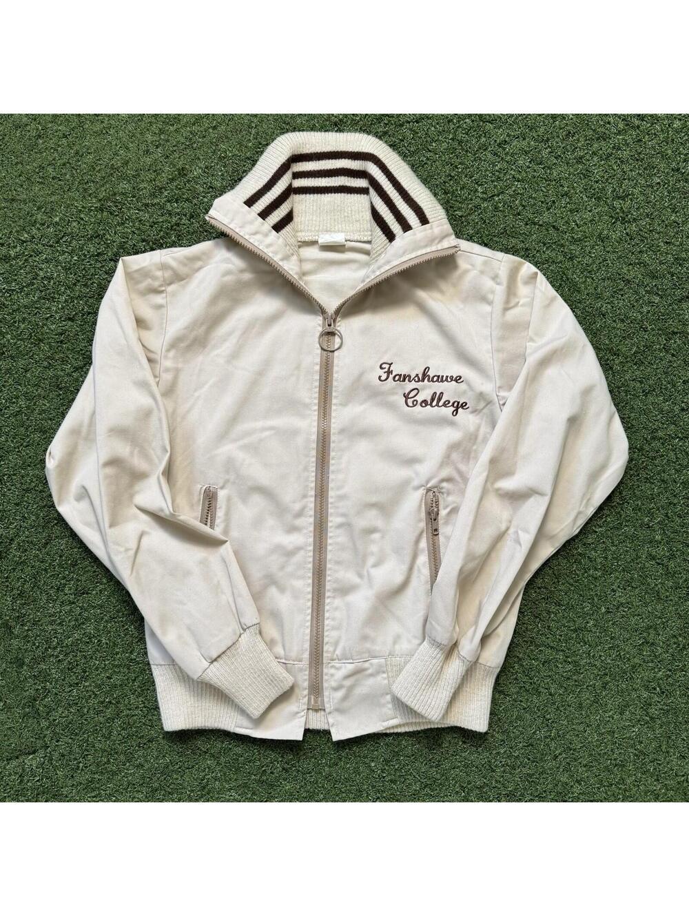 Vintage Fanshawe College Jacket Made In Canada Cream SizeM Campus Varsity Preppy